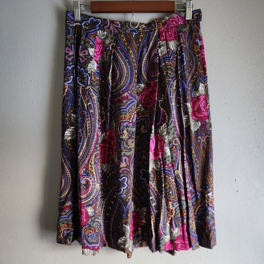 Vintage Koret Petite Paisley Skirt · 90s Boho Dark Academia Artsy Librarian